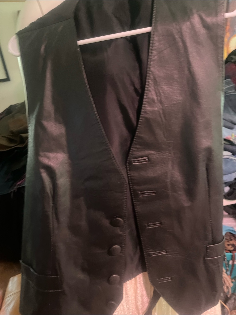 Classic Black Leather Button Vest
